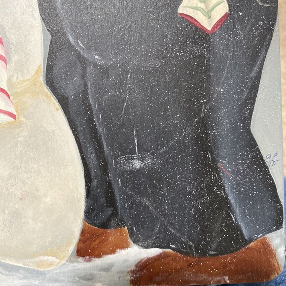 Hand Painted Cutting Board Holiday Santa Snowman Signed By Artist - Picture 4 of 5